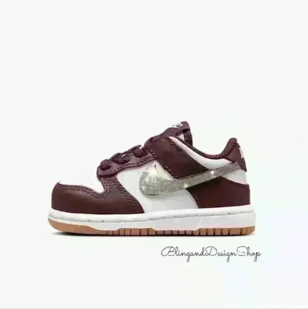 Bling Nike Dunk Low Baby Toddler Brown Sneaker Shoes Customized with Crystals